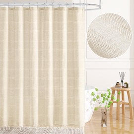 Craidlela Extra Long Boho Farmhouse Shower Curtain with Tassel, Modern Bohemian French Country Chic Bathroom Shower Curtain Set with PEVA Liner, Linen Fabric Shower Curtain 72x84 - Beige/Cream