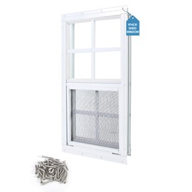 Ktondic 1 Pack Shed Window 14"X21" White Flush Mount Household Windows with Tempered Glass and Fiberglass Screen for Shed Chicken Coop Playhouse and Garage
