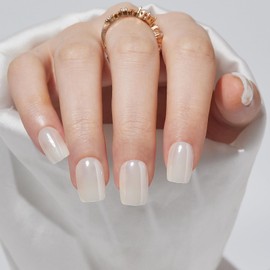 Findigit Press On Nails Short - Short Soft Gel Press On Nails with Nail Glue,Supremely Fit Natural Reusable Stick On Nails in 16 Sizes - 32 Fake Nails Kit, Glossy White