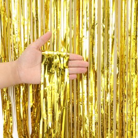 June tech Tinsel Curtain Glitter Girls Tinsel Curtains Pastel Foils Fringe Party Decoration Background for Unicorn Mermaid Fairy Princess Birthday School Child School Party (Gold)