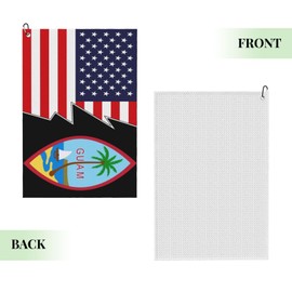QIZYOQA Seal of Guam and America Golf Towel 24" X 16" Microfiber Waffle Pattern Golf Accessories for Golf Bag with Carabiner Clip