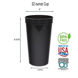 Rolling Sands 32 Oz Reusable Plastic Cups, 10 Pack, Made in USA, BPA-Free Dishwasher Safe Tumblers, Assorted Colors