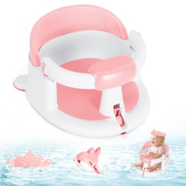 Kirumie TPR Skin-Friendly Baby Bath Seat for Babies 6 Months & Up, Non-Slip Suction Cup Toddler Bath Seat for Baby Bathtub(Pink)