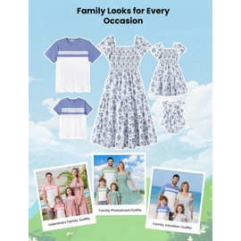 PATPAT Family Matching Outfits Mommy and Me Dresses Matching Set Casual Boho Dusty Floral Print Ruffle Sleeve Blue Floral Romper Dress for Newborn Baby Girl 9-12 Months