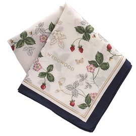 WEDGWOOD 000425-0001-03 Large Print Handkerchief, Wild Strawberry, Silk & Cotton (Navy), Women's, Large, Cotton Silk Handkerchief, Approx. 22.8 inches (58 cm)