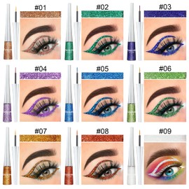 BONNIE CHOICE 16 Colors Liquid Glitter Eyeliner Set,Metallic Shimmer Colored Eyeliners White Blue Silver Green Eye Liners For Women Waterproof High Pigmented Long Lasting Rainbow Shimmery Eyeliner Quick Dry Eyes Makeup Kit