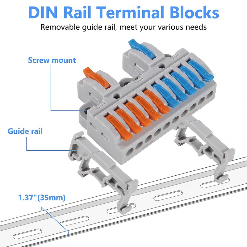 QCCAN 5PCS DIN Rail Terminal Blocks Kit, 2 in 10