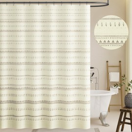 jinchan Boho Farmhouse Taupe Shower Curtain White Geometric Striped Shower Curtains for Bathroom Waterproof Fabric Bohemian Rustic Vintage Country Bath Decor with 12 Hooks 70x72 Inches