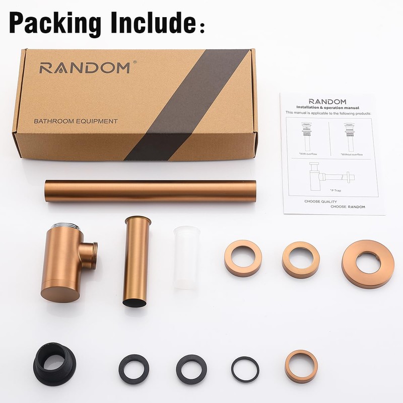 RANDOM Brass Contemporary Round Bottle P Trap 1-1/4,Bathroom Lavatory Adjustable