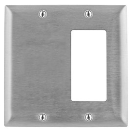 Bryant Electric SS1426 Metallic Wallplate, 2-Gang, 1 Blank 1 Decorator/GFCI Opening, Standard Size, 302/304, StainlessSteel, With Removable White Protective Film