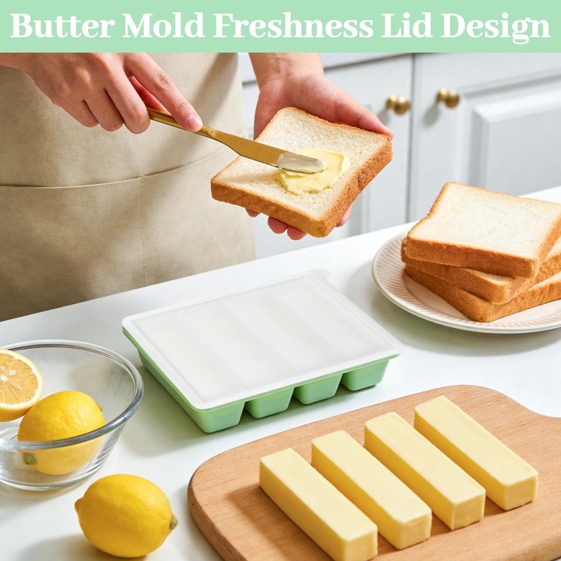 LEBERY Silicone Butter Mold with Lid 2 Pcs Non-Stick Butter