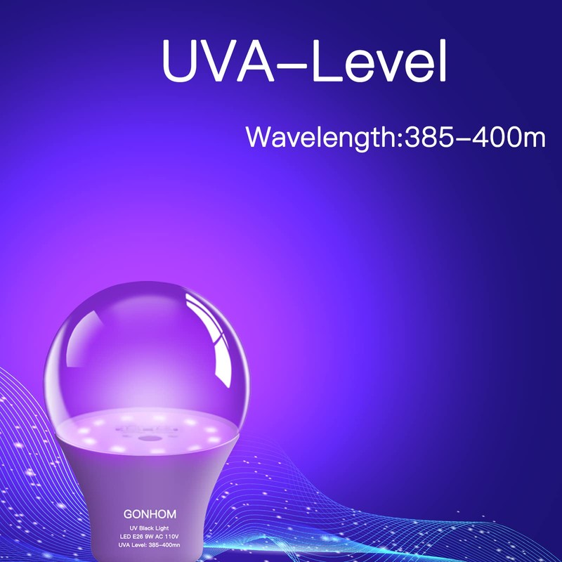 Gonhom 2 Pack A19 LED Black Light Bulbs,Dimmable 9W Blacklight