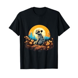 Meerkat Savanna Artwork Wildlife Sunset Drawing Floral T-Shirt
