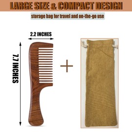 Moreinday Wooden Comb for Women Hair Growth, Medium Wide Tooth Comb for Men with Handle - Ebony Wood