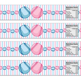 21 Baseball Waterproof Self-Adhesive Water Bottle Labels for Gender Reveal - Pink and Blue