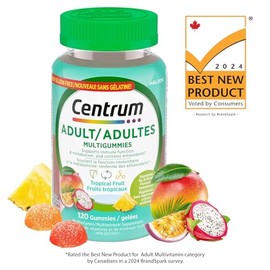 Centrum Centrum Adult MultiGummies Tropical Fruit Multivitamin and Multimineral Supplement, Pineapple-Mango, Dragonfruit, and Passionfruit Flavours, 120 count