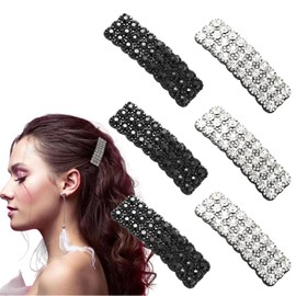 6 PCS Rhinestones Snap Hair Clips Exquisite Rectangular Hairpins Rhinestone Hair Clips Korean Hair Accessories Rhinestone Clips Shining Crystal Hair Clip for Women,Black and Sliver