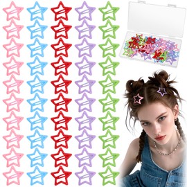 Star Hair Clips Set 50 Pieces Colorful Metal Non-slip Snap Star Hair Accessories Aesthetic Stunning Hair Accessories with Square Box for Women of Any Age (5 Colors)