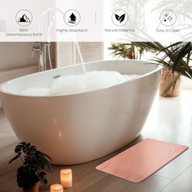 OKONOT 23.5” x 15” - Stone Bath Mat, Natural Diatomaceous Earth Shower Mat, Non-Slip Ultra Absorbent Fast Drying Bathroom Slip Resistant Floor Mat (Astratto, Light Gray)