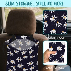 KXWQTRDD Car Garbage Bag Chamomile Flowers Hanging Canvas Car Trash Bag Waterproof Drawstring Car Back Seat Organizer for Car Back Front Seat Console with Adjustable Buckle