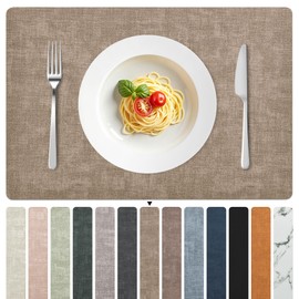 FROMHEART Faux Leather PU Placemats Set of 6 (Light Coffee,11.8" x 17")