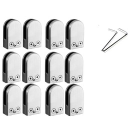 4/8/12 pcs Glass Clamps, 6-8-10-12mm Round Glass Clamps, Glass Mounting Brackets Glass Clips Holder 304 Stainless Steel Glass Bracket Flat Back for Balustrade Staircase Handrail (12pcs(10-12mm))