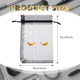 100 bolsas de maquillaje con estampado de pestañas, bolsas de maquillaje vacías de belleza, bolsas de regalo para mujer, bolsa de cosméticos con cordón, bolsa de organza para niñas, suministros de joyería de maquillaje, 4 x 6 pulgadas, Black Plus Golden