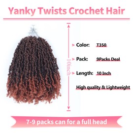 Alaleibaby 9 Packs Yanky Twist 10 inch Crochet Hair Pre-Twisted Curly Braiding Hair Extensions Pre-looped brown Yanky Twists Hair with Curls (T350#, 10 Inch (Pack of 9))