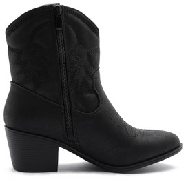 GLOBALWIN Women's Mid Calf Black Cowboy Boots The Western Fashion Cowgirl Boots For Women Low Heel Size 7.5M