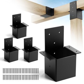 4 Pcs 4x4 Pergola Brackets for Wood Post, Heavy Duty 14 Gauge Post Top Rafter Brackets, Pergola Wall Mount Bracket Kit with Screws Black Deck Railing Brackets for Patio Pergola Log Cabin