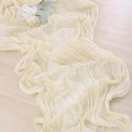 10 Pack Beige Gauze Table Runner 35x120 Inches with 20 Ribbons, Cheesecloth Rustic Boho Table Runner for Bridal Shower Wedding Party First Communion Centerpiece Engagement Rustic Boho Decoration