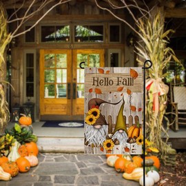 ALEXMACLIST Thanksgiving Garden Flag Double Sided 12x18 Inch, Hello Fall Gnome Burlap Decor for Porch Lawn, Rustic Farmhouse Autumn Harvest Banner, Seasonal Decoration for Outside