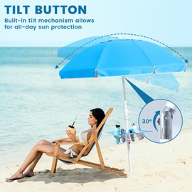 coclothy Beach Umbrella - 6.56FT Arc Length, 5.9FT Diameter Portable Beach Umbrellas for Sand Heavy Duty Wind with Air Vents, Adjustable Tilting Pole with 8 Ribs UV 50+ and Carry Bag