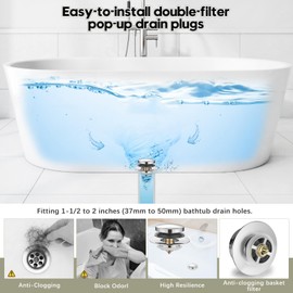 Washever Universal Bathtub Stopper, Pop Up Bath Tub Drain Stoppers, EZ Install Bathtub Drain Replacement Trim Kit, Replaces Lift and Turn, Tip-Toe and Trip Lever Drains for Tub(Brushed Nickel)