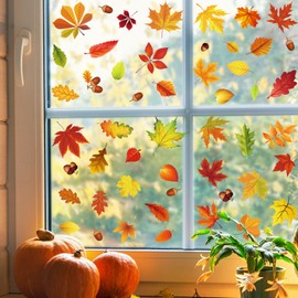 YIHELU Thanksgiving Window Stickers, 174 Pieces Autumn Window Stickers, Autumn Leaves Thanksgiving Window Stickers Window Stickers Window Decorations Window Decoration