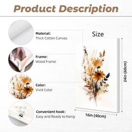 Botanical Wall Art Set of 3 Floral Wall Decor Prints Vintage Canvas Wall Art Wildflower Watercolor Pictures Farmhouse Artwork Floral Modern Painting for Bathroom Bedroom 16x24 Inch Ready to Hang