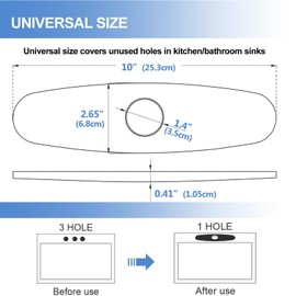 10 Inch Sink Faucet Hole Cover Deck Plate, 304 Stainless Steel Escutcheon Plate for 1 or 3 Hole Kitchen or Bathroom Sink Faucet, Brushed Nickel Finish for Pull Down/Pull Out and Mixer Tap