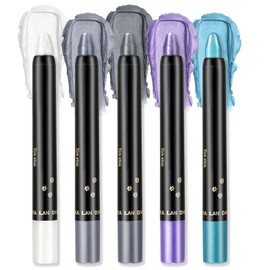 Erinde 5-Piece Glitter Eyeshadow Pen Set, Waterproof & Long-Lasting Eyeshadow Stick, Pearlescent Cream Crayon Eyeliner, High Pigment Metallic Shimmer Eye Makeup Pen