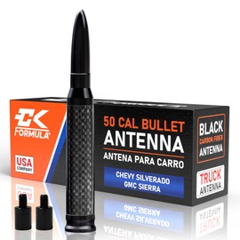 Carbon Fiber 50 Cal Bullet Antenna for Chevy Silverado & GMC Sierra Trucks (1999–2025), Solid Billet Aluminum, Car Wash Safe, Short Replacement Antenna, Truck Accessory
