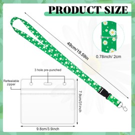 Tenare Daisy Lanyard with Card Protector Holder Daisy Neck Strap Flower Lanyard with Metal Clasp and Waterproof Transparent Card Protector Office Accessories (Green)