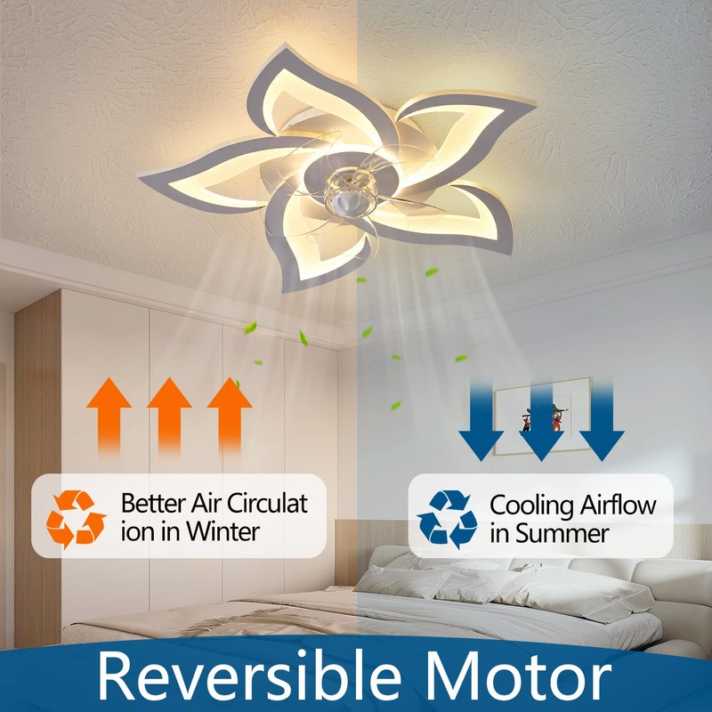 Dalouguan Flush Mount Ceiling Fan with Lights, 24" White ,Remote