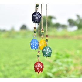 Vivanta Christmas Bells for Crafting & Decor, Cow Bell, Jingle Bells, Rustic Bells and Witch Bells - Vintage Bells Door Hanging Bells, Hand Printed Wind Chimes on Rope, Bell Garland, Bells for Door