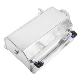 Vkinman 2L Coolant Overflow Tank, Universal Aluminum Coolant Overflow Tank Reservoir, Radiator Expansion Tank Coolant Recovery Tank (Silver)