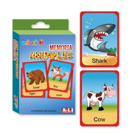 edudak Juego de Memoria para Niños En Inglés con Tematica de Animales. 60 Tarjetas. Juego de Mesa Infantil                                            
