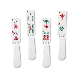 UP ware - Cuchillo de resina pintado a mano de 4 piezas con hoja de acero inoxidable para esparcidor de queso/mantequilla, surtido (Mahjong)