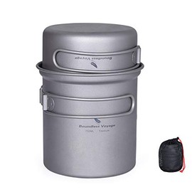 iBasingo 2 Piece-Set Titanium Bowl Pot Set with Folding Handle Outdoor Camping Picnic Pan Ultralight Cooking Tableware Picnic Dishes 750ml & 300ml A-Ti2037C