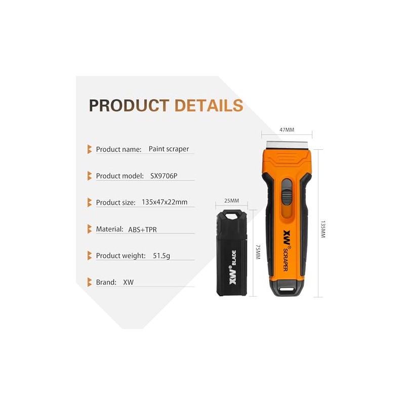 XW 2-Pack Razor Blade Scraper with 4 Spare Blades in