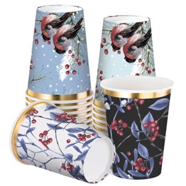 RUSPEPA Disposable Paper Coffee Cups 12 oz - 20 Pack Christmas Robin and Berry Design Printed Paper Drinking Cups, Thickened Paper Style for Hot/Cold Beverages, Home, Business, Restaurant and Cafe