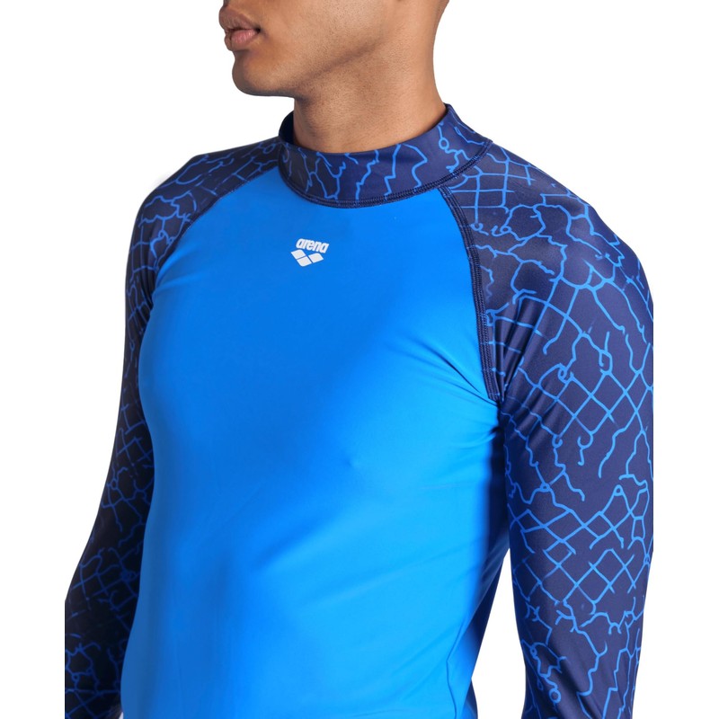 ARENA Men's Vest L/S Allover Rash Guard Shirt, Blue China-navy