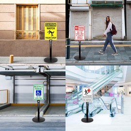 Mutualsign Parking Sign Post 49" Heavy Duty Cast Iron Parking Signs Stand, Movable Sign Stand for Hanging Signs, Black (20lbs, 2Packs)